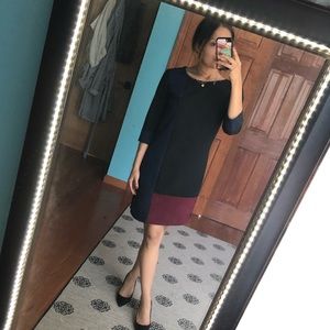 Black and blue blocked shift dress